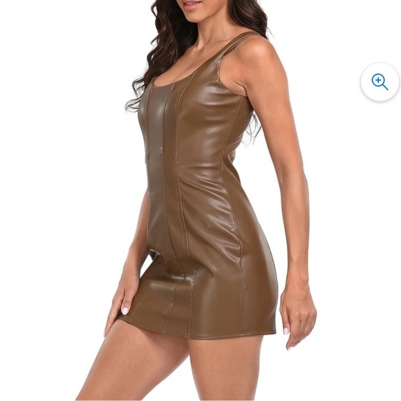 Haute Monde faux leather dark mocha dress L - Picture 2 of 6